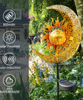 Sun And Moon Crackle Glass Solar Globe Stake Lights For Garden, Waterproof LED Pathway Lamps with dope amber glow in yard