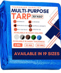 Heavy Duty Waterproof Tarp 5 Mil Thick Poly Tarpaulin 30x60 Feet For Indoor Outdoor Use with product label highlighting features