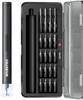 Go-To 20-In-1 Mini Electric Screwdriver Set For DIY And Electronics, All-In-One Precision Driver With 180 RPM Electric Mode And 0.35 Nm Torque, Manual 1.8 Nm, Long-Lasting Battery, Fast Charge, Great For Watches, Smartphones, Drones, And More. black electric screwdriver kit with 20 bits in a clear case