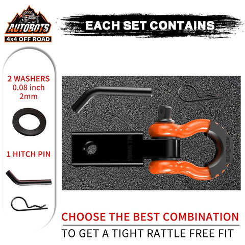 2 Inch Tow Hitch Receiver With Three Quarter D Ring Shackle And Five Eighth Screw Pin Heavy Duty 45000 Lbs Break Strength