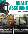 Badass 3 Ton Manual Arbor Press With Smooth Hand Wheel, Heavy Duty Cast Iron Frame And 12 Inch Capacity For Riveting Hole Punching, Bending And Metal Forming Projects Done Right Without The Hassle In Black displayed in workshop.