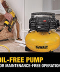 Pancake Air Compressor 6 Gallon 165 PSI Portable Electric Air Pump used in indoor construction project for DIY