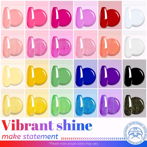 Color palette for 24 Color Hema Free Solid Gel Nail Polish Kit With Ombre Gel And Pat Paint Gel in vibrant shades.