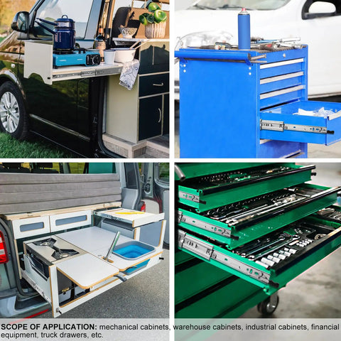 Heavy Duty Locking Drawer Slides 22 Inch One Pair Full Extension with Lock 250 Lb Capacity in tool chests and cabinets