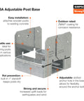 ABA44Z Post Base 4x4 Adjustable Slotted Standoff in ZMAX Galvanized Finish, displaying features and structural design