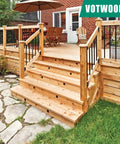 Wooden deck with stairs and railing showing 30 Degree Deck Railing Brackets Set Of 2 U Shaped Concealed Connectors for 2x4 posts.