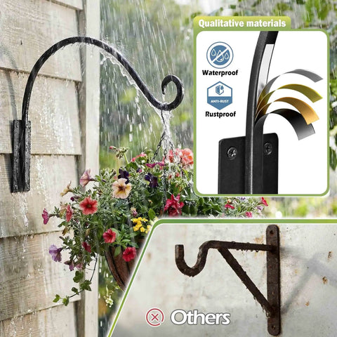 Heavy Duty Plant Hanger Bracket 16 Inch Black Outdoor Hand Forged Metal Hanging Bracket With 80 Lbs Capacity installed on wall