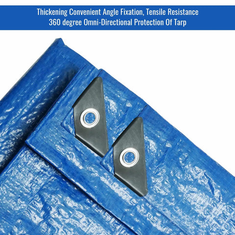 Blue 8x10 Foot Heavy Duty Waterproof Tarps Pack Of 4 For Camping And Outdoor Projects, 5 Mil Thick Poly Tarp Corner Detail