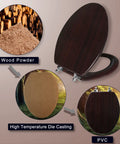 Elongated Wood Toilet Seat With Zinc Alloy Hinges Easy To Install And Clean Anti Pinch Design Durable Dark Brown Finish Process.