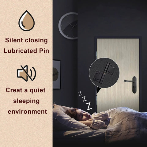 MOZCORN 4-inch black lift-off door hinges, 6-pack; rust-resistant, silent-close, detachable for indoor/outdoor use.