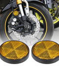 Orange Plastic Reflective Mounts For Motorcycle And Bike 2 Pack Universal Screw On Reflectors M6x1.0 in front of motorcycle wheel