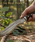 Iraqi Style Kukri Knife With An 8 Inch Blade, Hand Forged In Nepal, 5160 Carbon Steel, Full Tang Fixed Blade With Guard in use outdoors