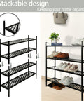 Expandable 45.6 Inch Metal Shoe Rack Organizer 2 Tier Stackable Boot Shelf That Holds Up To 18 Pairs in home setting