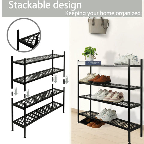 Expandable 45.6 Inch Metal Shoe Rack Organizer 2 Tier Stackable Boot Shelf That Holds Up To 18 Pairs in home setting