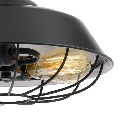 Industrial Two Light Pendant Lamp in Black Finish With Nautical Barn Wire Cage Shade, Vintage Rustic Hanging Light Fixture, 14 Inch Diameter