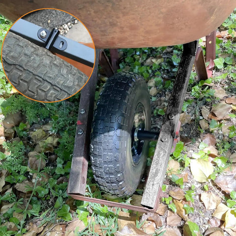 Heavy Duty Wheelbarrow Axle Bracket Set For 5/8 Inch Axles With Bolt And Nut, Durable Steel, Powder Coated Black shown installed
