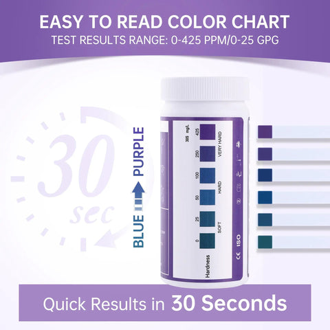 Hard Water Test Kit 0 To 425 PPM Strips For Home Use Drinking Water Well Spa Pool And Water Softener with color chart