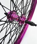 Close-up of hub and spokes on Purple 26 Inch Heavy Duty Bike Rim Wheel Set With Double Wall Aluminum Alloy 12 Gauge 48 Spokes