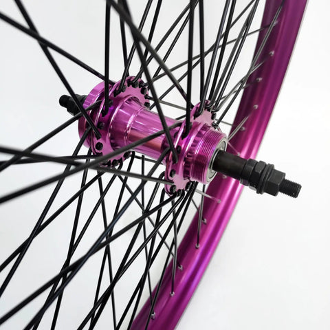Close-up of hub and spokes on Purple 26 Inch Heavy Duty Bike Rim Wheel Set With Double Wall Aluminum Alloy 12 Gauge 48 Spokes