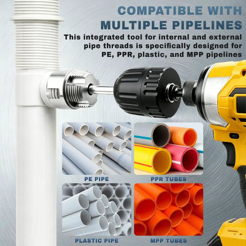 All In One Pipe Threading Kit For Internal And External Threads With 1/2 Inch 3/4 Inch And 1 Inch PVC Tubing Drill Friendly Thread Cutter Set For Quick Plumbing Repairs And Home DIY Projects on PE, PPR pipes