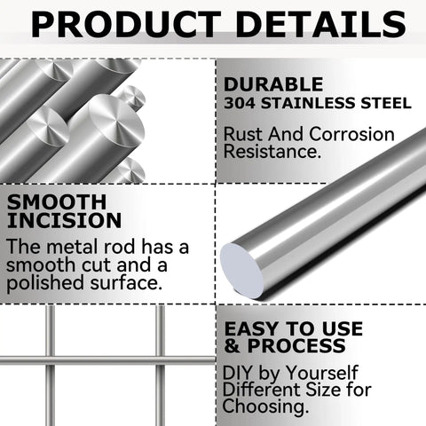 Product details of Two 304 Stainless Steel Round Rods One Quarter Inch Diameter By Twelve Inch Length Solid Shaft Metal Rod
