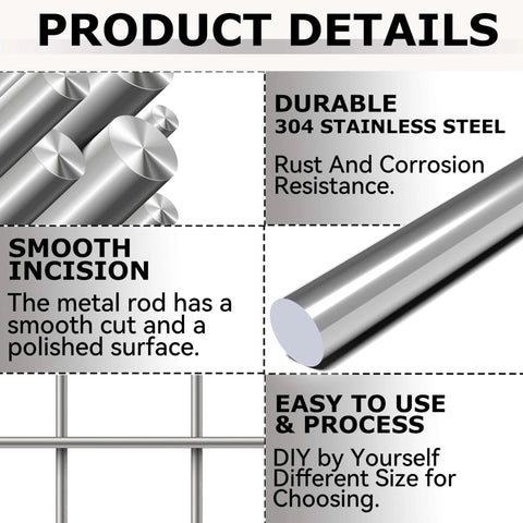 Four Pack Of 304 Stainless Steel Round Rods In One Quarter Inch Diameter By Six Inch Length Ideal For DIY Metalworking Welding Crafting Machining And Construction Projects, showing durability and smooth incision.