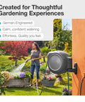 Auto Retracting Garden Hose Reel With 100 Feet Of Flexible Hose, 180 Degree Swivel Wall Mount in use for yard watering