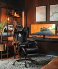 Boss Level Gaming Chair With Footrest For Home Office And PC Setup, High Back Ergonomic Seat With Lumbar Support, PU Leather