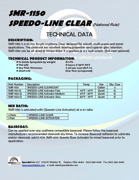 Speedokote SMR-1150 2K acrylic urethane clearcoat kit, gallon size, 4:1 mix ratio
