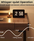 ModernMate Electric Standing Desk With Storage Drawers, height adjustable table featuring quiet motor operation and clock.