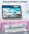 Pink Monitor Stand With Storage, Desk Riser And Laptop Elevation, 3 Height Adjustable Levels, Airflow Vents, Non Slip Feet