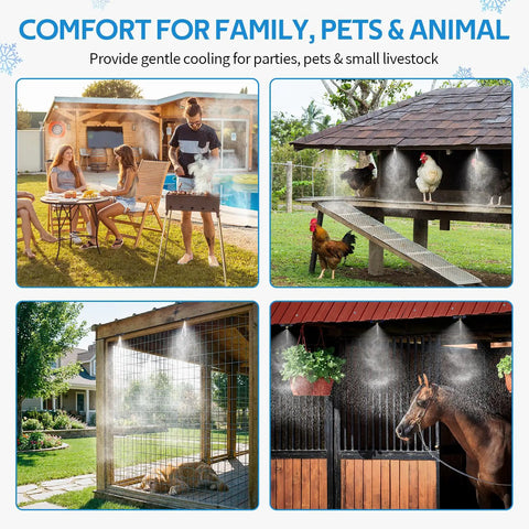 Outdoor Misting System For Patio And Garden, 26Ft Flexible Tubing With 7 Brass Nozzles All 3/4 Inch Brass Adapter cooling people and animals