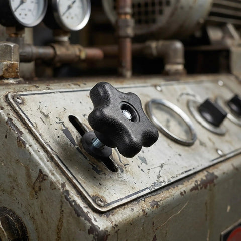 Pro Grade Star Hand Knob With Threaded Adjustment Handle Set on industrial equipment panel