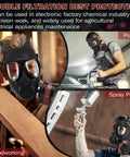 Three people wearing full face respirator mask with 40mm activated carbon filter in woodworking, polishing, and spray paint scenarios