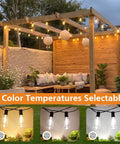 Remote Dimmable Outdoor String Lights, 50ft Run With 25+1 ST38 Edison Bulbs, 3 Color Modes 2700K 4000K 5000K, Waterproof Patio Gazebo