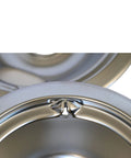 Replacement Chrome Drip Pan Set For GE And Hotpoint Electric Ranges With Locking Slots Includes 2 6 Inch And 2 8 Inch Pans 4 Pack WB31T10010 WB31T10011 close-up of chrome pan locking slot
