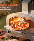 Portable Gas Pizza Oven With 15 Inch Stone baking pizza outside, stainless steel design, 23K BTU dual burners, arc chamber
