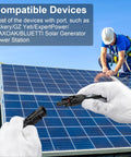 Person installing solar panel using Heavy Duty 3 Foot 10AWG Solar Extension Cable with male and female connectors under sun