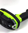 Heavy Duty Corded 1D Barcode Scanner With USB Cable Built Like A Tank For Warehouse Logistics Standard Range Linear Imager In Industrial Green side view