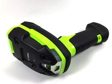 Heavy Duty Corded 1D Barcode Scanner With USB Cable Built Like A Tank For Warehouse Logistics Standard Range Linear Imager In Industrial Green side view