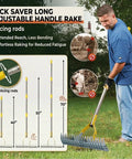 Man using Easy Lawn Thatch Rake For Moss And Dead Grass Dual Action Dethatcher with adjustable 55 inch handle