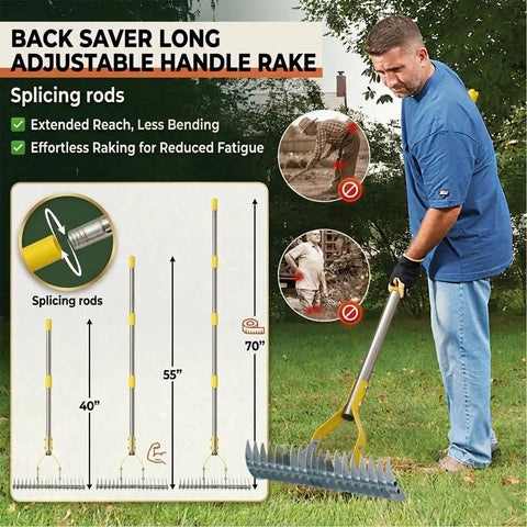 Man using Easy Lawn Thatch Rake For Moss And Dead Grass Dual Action Dethatcher with adjustable 55 inch handle