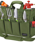 Heavy Duty 900D Garden Tote Bag With Standable Base The Workhorse Of Your Garden Tools With Ample Pockets And Long Adjustable Shoulder Strap The Ultimate Home Garden Tool Organizer For Tools And Supplies 14 Inch Kit Holder with gardening tools visible