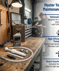Hustle Free Lower Unit Gear Oil Pump With Sweet Precision Eight Cubic Centimeter Per Stroke Fits Standard Quart Jugs Featuring Three Eighth Inch Metal Swivel And Dual Adapters For Easy Outboard And Truck Differential Service on a workshop bench.