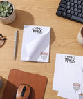 Funny 50 Sheet Paper Pad You Rock Tearable Notepad To Do List Memo Pad on desk with glasses and coffee