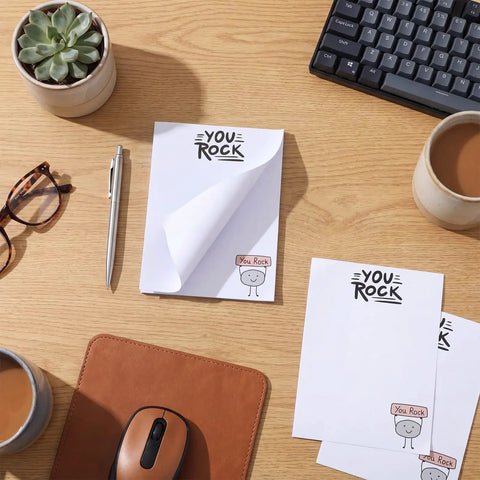 Funny 50 Sheet Paper Pad You Rock Tearable Notepad To Do List Memo Pad on desk with glasses and coffee