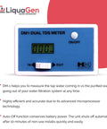 DM1 Dual TDS Meter with display and buttons, measures water purity for Beefed Up Commercial Grade Reverse Osmosis And Deionization Water Filtration System With Dual Booster Pumps And A 40 Gallon Tank Delivers Up To 800 GPD Of 0 TDS Purified Water For Labs, Restaurants And Industrial Use.