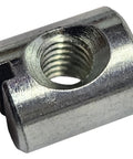 Close-up of a zinc-plated 12 Pack Cross Dowels Barrel Nuts 12mm By 10mm Zinc Plated 10-24 Thread CNC Steel Hardware For Furniture Cabinets DIY Projects