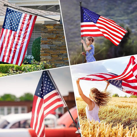 All In One Outdoor Flag Kit With 5ft Heavy Duty Flag Pole Holder 3x5 Embroidered American Flag Stainless Steel Pole Wall Mount