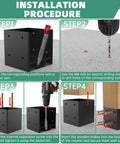 Installation steps for Heavy Duty 4x4 Post Base Uses Concealed Fasteners And Hidden Bolts For Secure Outdoor Deck Railings.